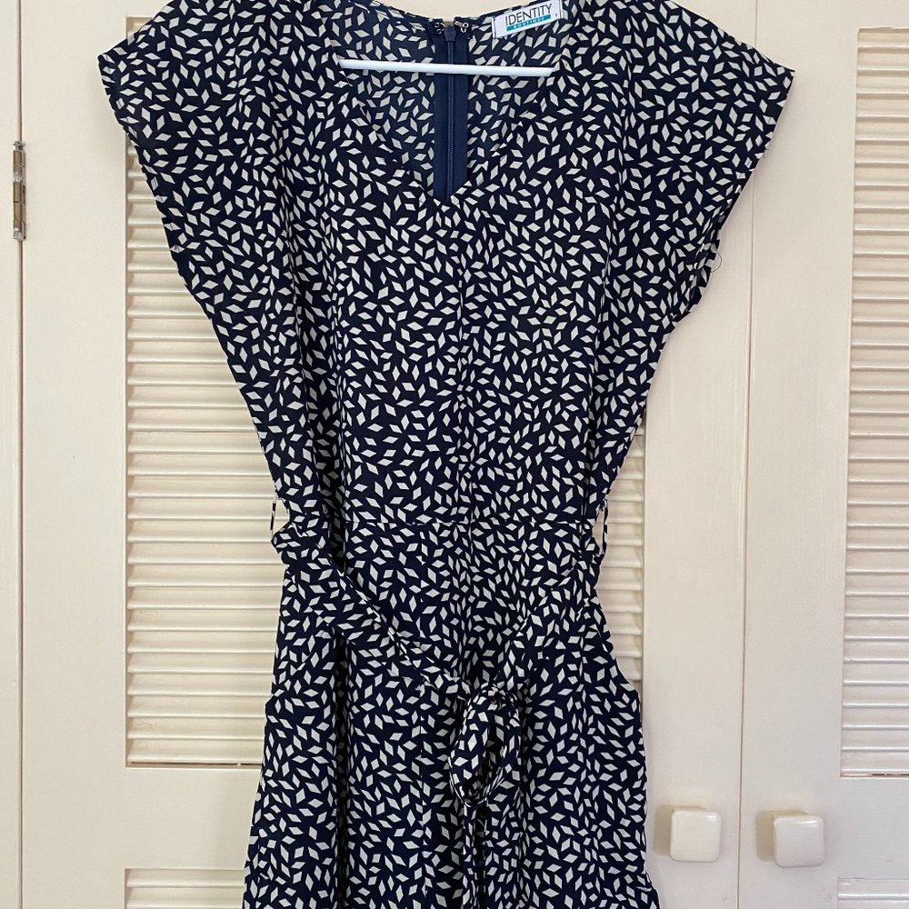Navy Blue Geometric-print Romper